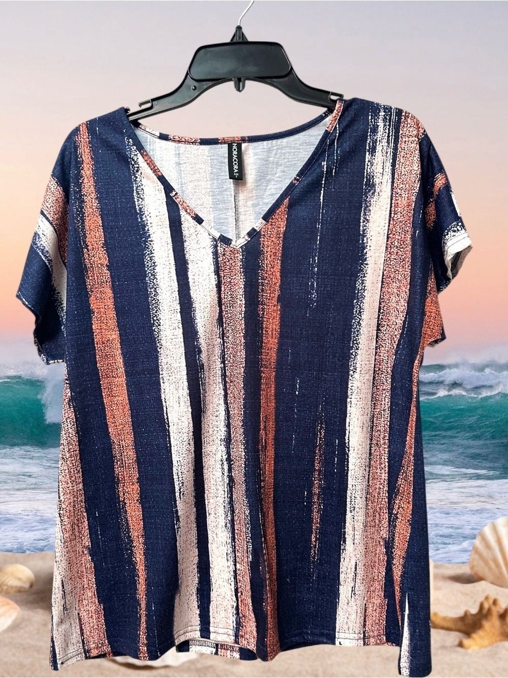 Noracora Abstract Stripe Summer Blouse Top Womens Small Multicolor 60s Vacation